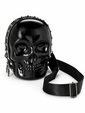Black Skull Head Crossbody Bag Studded Goth Horror Convertible Mini Backpack New